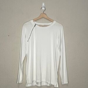 Calvin Klein Shirt Womens Medium White Stretch Side Neck Zip Neutral Coastal